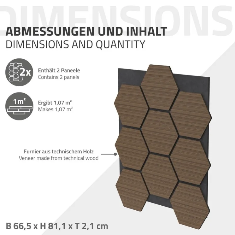 2er Set Akustikpaneele für 1m² Braun Wandpaneele Hexagon Schallabsorber Schalldämmung ML-Design-ECD Germany Sale