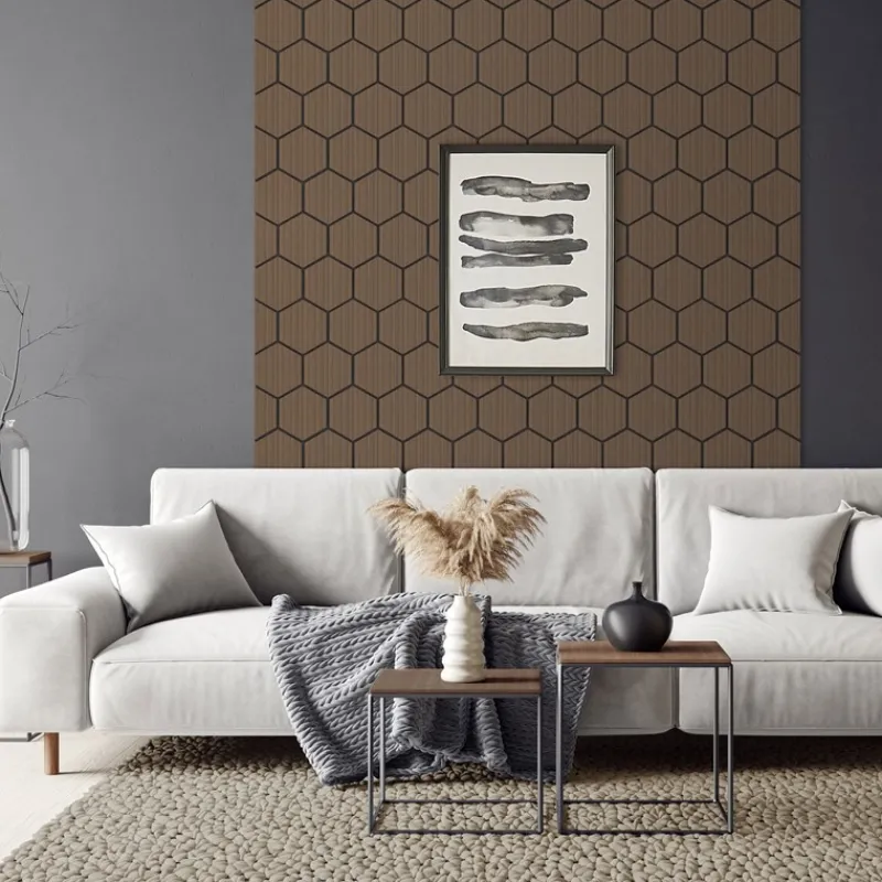 2er Set Akustikpaneele für 1m² Braun Wandpaneele Hexagon Schallabsorber Schalldämmung ML-Design-ECD Germany Sale