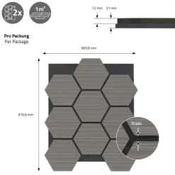 2er Set Akustikpaneele für 1m² Grau Wandpaneele Hexagon Schallabsorber Schalldämmung ML-Design-ECD Germany Outlet