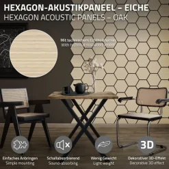 2er Set Akustikpaneele für 1m² Eiche Wandpaneele Hexagon Schalldämmung ML-Design-ECD Germany Discount