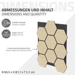 2er Set Akustikpaneele für 1m² Eiche Wandpaneele Hexagon Schalldämmung ML-Design-ECD Germany Discount