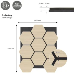 2er Set Akustikpaneele für 1m² Eiche Wandpaneele Hexagon Schalldämmung ML-Design-ECD Germany Discount
