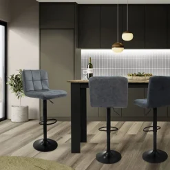 2er Set Barhocker 2x Anthrazit Kunstlederbezug mit Rückenlehne und Fußstütze höhenverstellbar 63-83cm ML-Design-ECD Germany Best