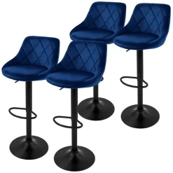 2er Set Barhocker 2x Blau Samtbezug mit Rückenlehne und Fußstütze höhenverstellbar 62-82cm ML-Design-ECD Germany Online