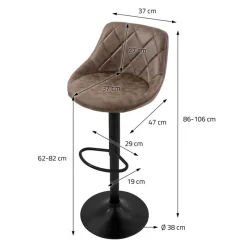 2er Set Barhocker 2x Braun Kunstlederbezug mit Rückenlehne und Fußstütze höhenverstellbar 62-82 cm ML-Design-ECD Germany