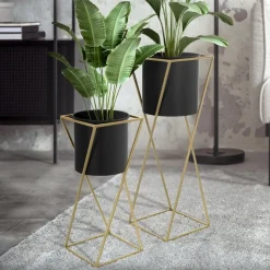 2er Set Blumenständer mit Übertopf Schwarz/Gold aus Stahl ML-Design-ECD Germany