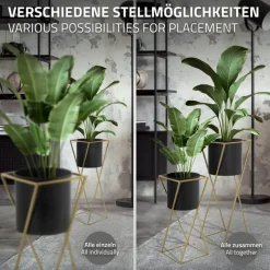 2er Set Blumenständer mit Übertopf Schwarz/Gold aus Stahl ML-Design-ECD Germany