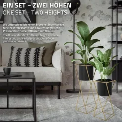 2er Set Blumenständer mit Übertopf Schwarz/Gold aus Stahl ML-Design-ECD Germany