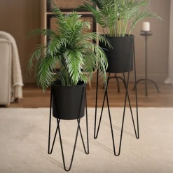 2er Set Blumenständer 27x27x48,5 / 35,5x34x75 cm Schwarz aus Stahl ML-Design-ECD Germany New