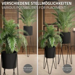 2er Set Blumenständer 27x27x48,5 / 35,5x34x75 cm Schwarz aus Stahl ML-Design-ECD Germany New