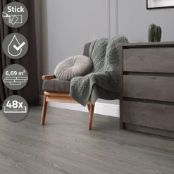 3er Set Deluxe PVC Klebevinylboden für 2,3 m² Eiche Grau 2 mm dick ML-Design-ECD Germany Outlet