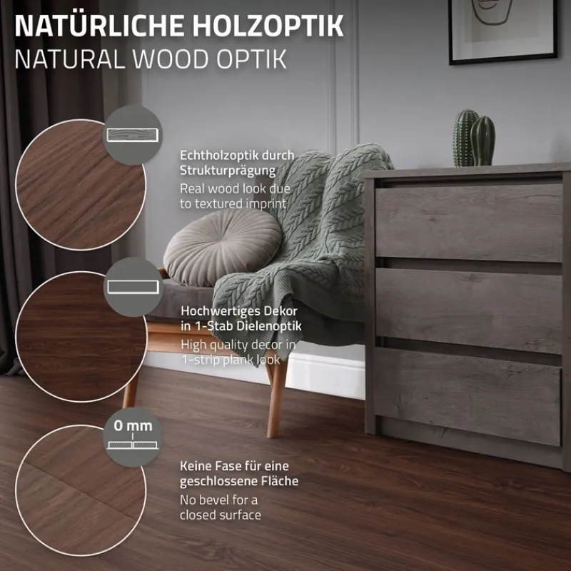 2er Set Deluxe PVC Klebevinylboden für 2,23 m² Rot-Braun Nuss 2 mm dick ML-Design-ECD Germany Hot