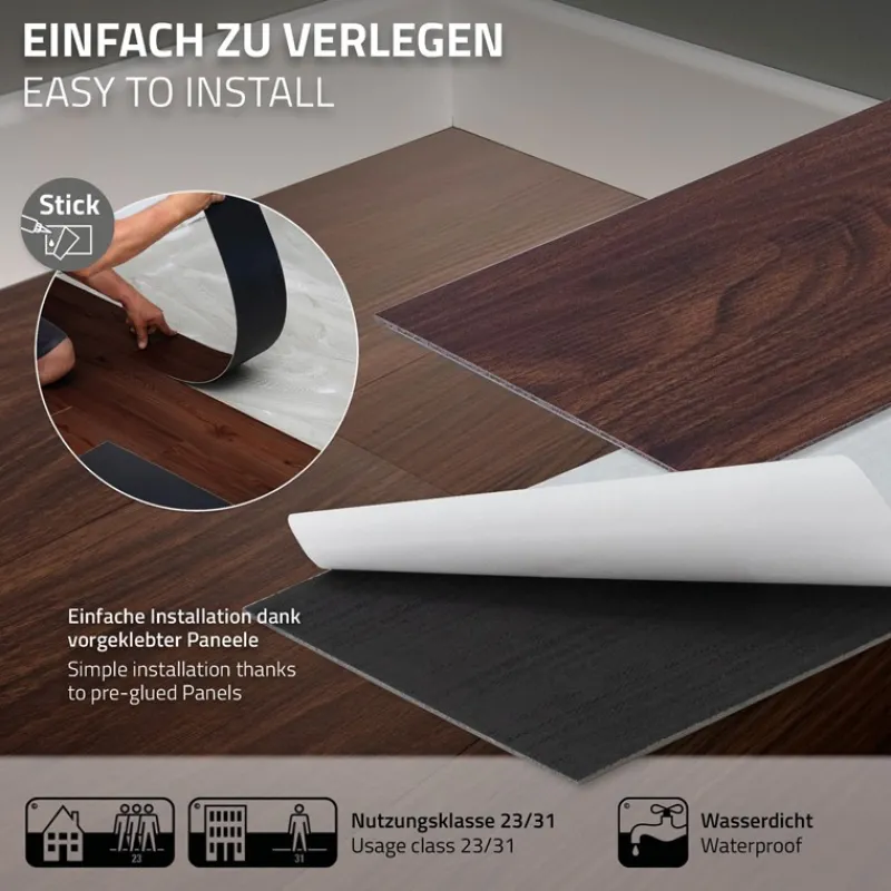 2er Set Deluxe PVC Klebevinylboden für 2,23 m² Rot-Braun Nuss 2 mm dick ML-Design-ECD Germany Hot