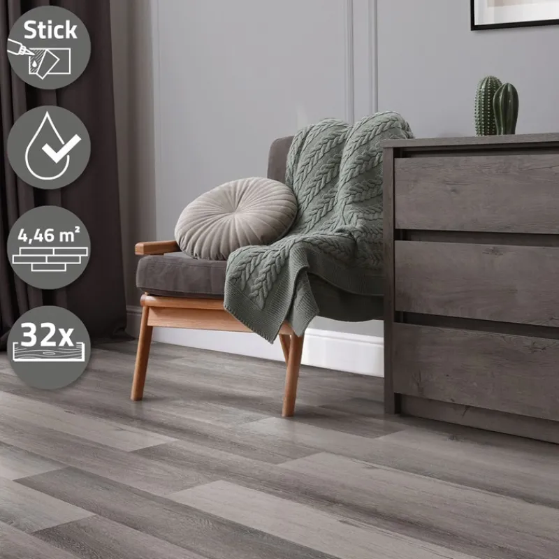 2er Set Deluxe PVC Klebevinylboden für 2,23 m² Kiefer Grau 2 mm dick ML-Design-ECD Germany Sale