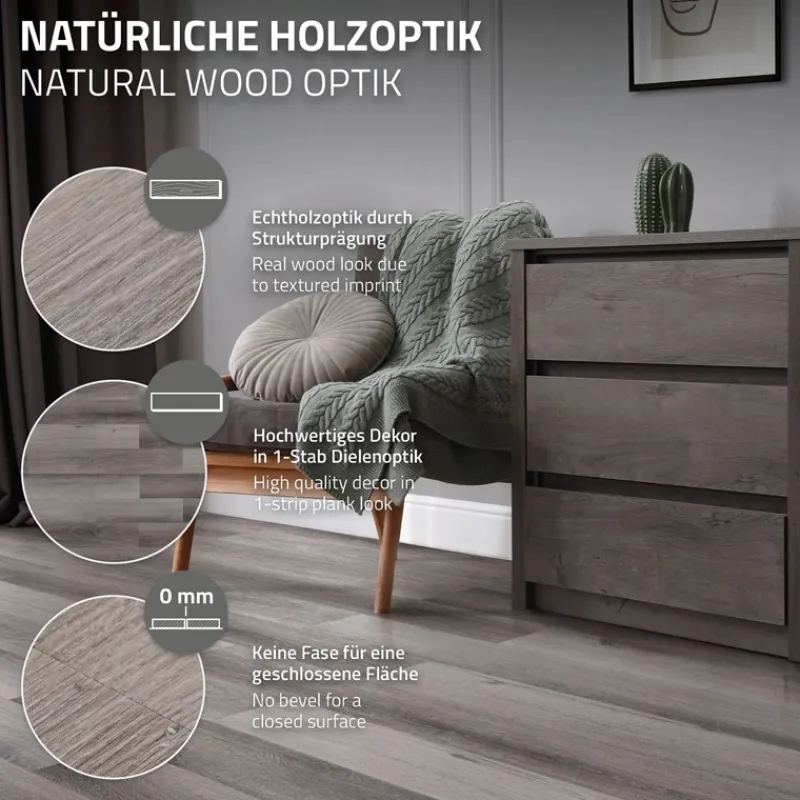 2er Set Deluxe PVC Klebevinylboden für 2,23 m² Kiefer Grau 2 mm dick ML-Design-ECD Germany Sale