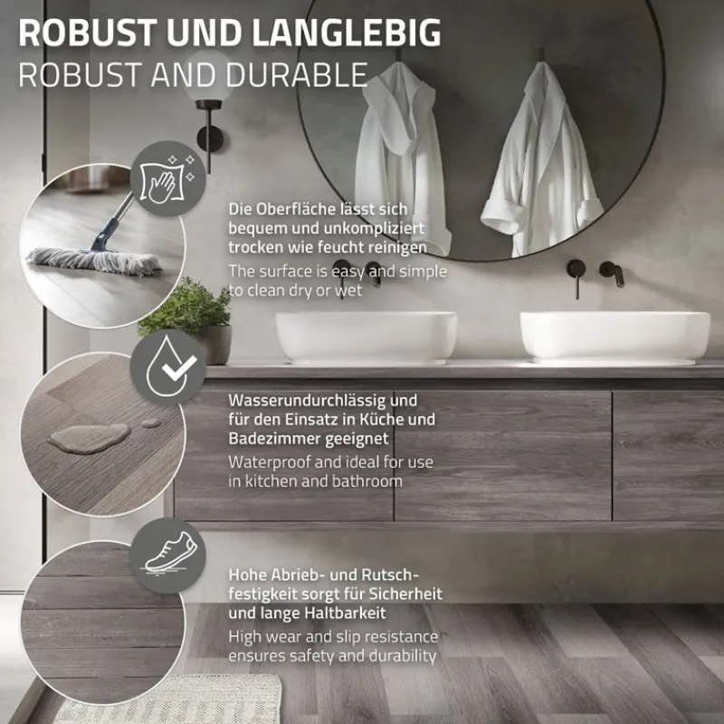 2er Set Deluxe PVC Klebevinylboden für 2,23 m² Kiefer Grau 2 mm dick ML-Design-ECD Germany Sale