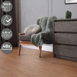 3er Set Deluxe PVC Klebevinylboden für 2,23 m² Roteiche Braun 2 mm dick ML-Design-ECD Germany