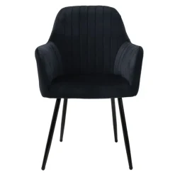 2er Set Esszimmerstühle mit Rücken- & Armlehne 2x Schwarz mit Samtbezug und Metallbeinen ML-Design-ECD Germany Best