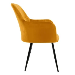 2er Set Esszimmerstühle mit Rücken- & Armlehne 2x Senf Samtbezug Quadrat Steppung mit Metallbeinen ML-Design-ECD Germany New