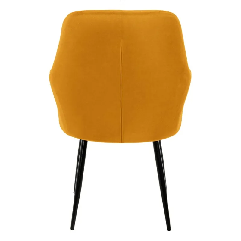 2er Set Esszimmerstühle mit Rücken- & Armlehne 2x Senf Samtbezug Quadrat Steppung mit Metallbeinen ML-Design-ECD Germany New