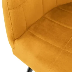 2er Set Esszimmerstühle mit Rücken- & Armlehne 2x Senf Samtbezug Quadrat Steppung mit Metallbeinen ML-Design-ECD Germany New