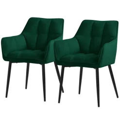 2er Set Esszimmerstuhl Dunkelgrün aus Frotteestoff mit dickem gepolsterter Sitz ML-Design-ECD Germany Hot