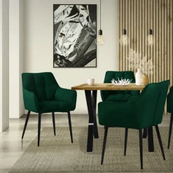 2er Set Esszimmerstuhl Dunkelgrün aus Frotteestoff mit dickem gepolsterter Sitz ML-Design-ECD Germany Hot