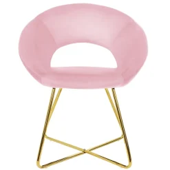 2er Set Esszimmerstuhl mit runder offener Rückenlehne Rosa aus Samt mit goldenen Metallbeinen ML-Design-ECD Germany