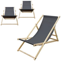 3er Set Gartenliege Holz Beachstuhl klappbarer Strandstuhl Strandliege Campingliege Sonnenliege Klappliegestuhl Anthrazit-ECD Germany Outlet