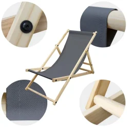 3er Set Gartenliege Holz Beachstuhl klappbarer Strandstuhl Strandliege Campingliege Sonnenliege Klappliegestuhl Anthrazit-ECD Germany Outlet