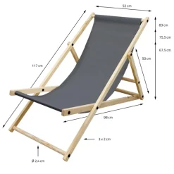 3er Set Gartenliege Holz Beachstuhl klappbarer Strandstuhl Strandliege Campingliege Sonnenliege Klappliegestuhl Anthrazit-ECD Germany Outlet