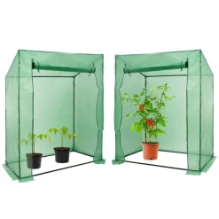 2er Set Gewächshaus mit Gitternetzfolie und Tür 200x79x168 cm Grün-ECD Germany Discount