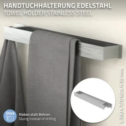 2er Set Handtuchhalter zum Kleben ohne Bohren mit Haken 42 cm Silber aus Edelstahl ML-Design-ECD Germany Discount