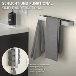 2er Set Handtuchhalter zum Kleben ohne Bohren mit Haken 42 cm Silber aus Edelstahl ML-Design-ECD Germany Discount