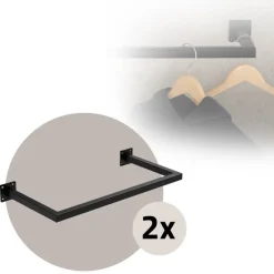 2er Set Kleiderstange Garderobe Wandmontage 30 x 60 cm Schwarz aus Stahl ML-Design-ECD Germany Outlet