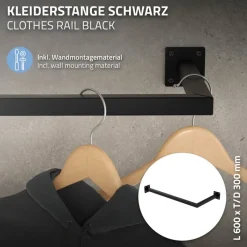2er Set Kleiderstange Garderobe Wandmontage 30 x 60 cm Schwarz aus Stahl ML-Design-ECD Germany Discount