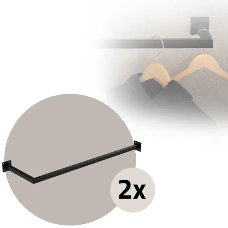 2er Set Kleiderstange Garderobe Wandmontage 30x90 cm Schwarz aus Stahl ML-Design-ECD Germany Best