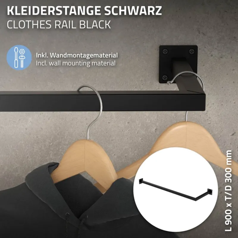 2er Set Kleiderstange Garderobe Wandmontage 30x90 cm Schwarz aus Stahl ML-Design-ECD Germany Best