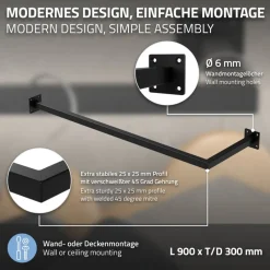 2er Set Kleiderstange Garderobe Wandmontage 30x90 cm Schwarz aus Stahl ML-Design-ECD Germany Best