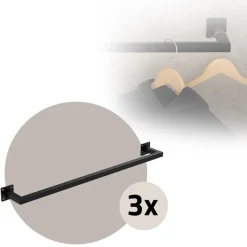 3er Set Kleiderstange Garderobe Wandmontage 12 x 90 cm Schwarz aus Stahl ML-Design-ECD Germany Sale