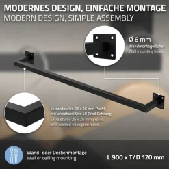 3er Set Kleiderstange Garderobe Wandmontage 12 x 90 cm Schwarz aus Stahl ML-Design-ECD Germany Sale