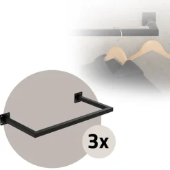 3er Set Kleiderstange Garderobe Wandmontage 30 x 60 cm Schwarz aus Stahl ML-Design-ECD Germany Clearance