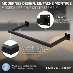 3er Set Kleiderstange Garderobe Wandmontage 30 x 60 cm Schwarz aus Stahl ML-Design-ECD Germany Clearance