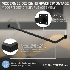 2er Set Kleiderstange Garderobe Wandmontage 30 x 110 cm Schwarz aus Stahl ML-Design-ECD Germany Sale