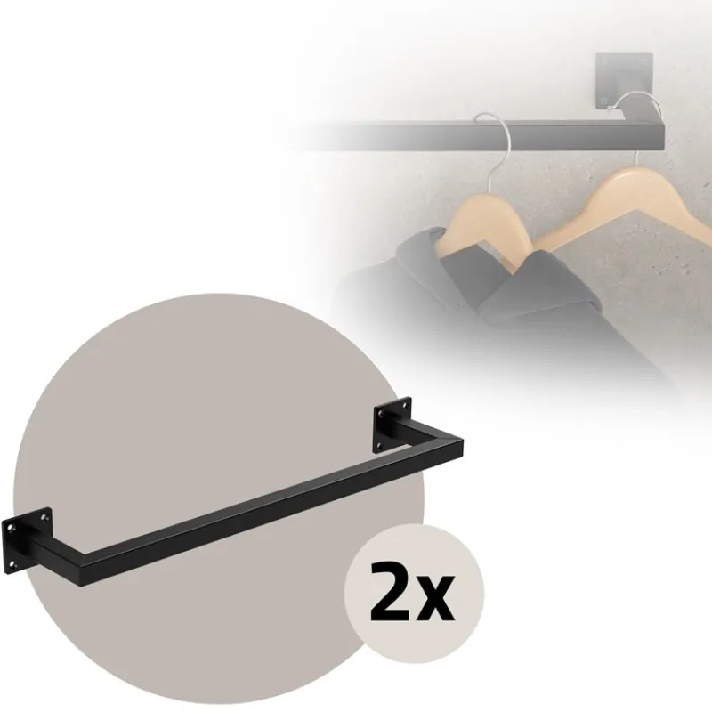 2er Set Kleiderstange Garderobe Wandmontage 12 x 60 cm Schwarz aus Stahl ML-Design-ECD Germany Sale