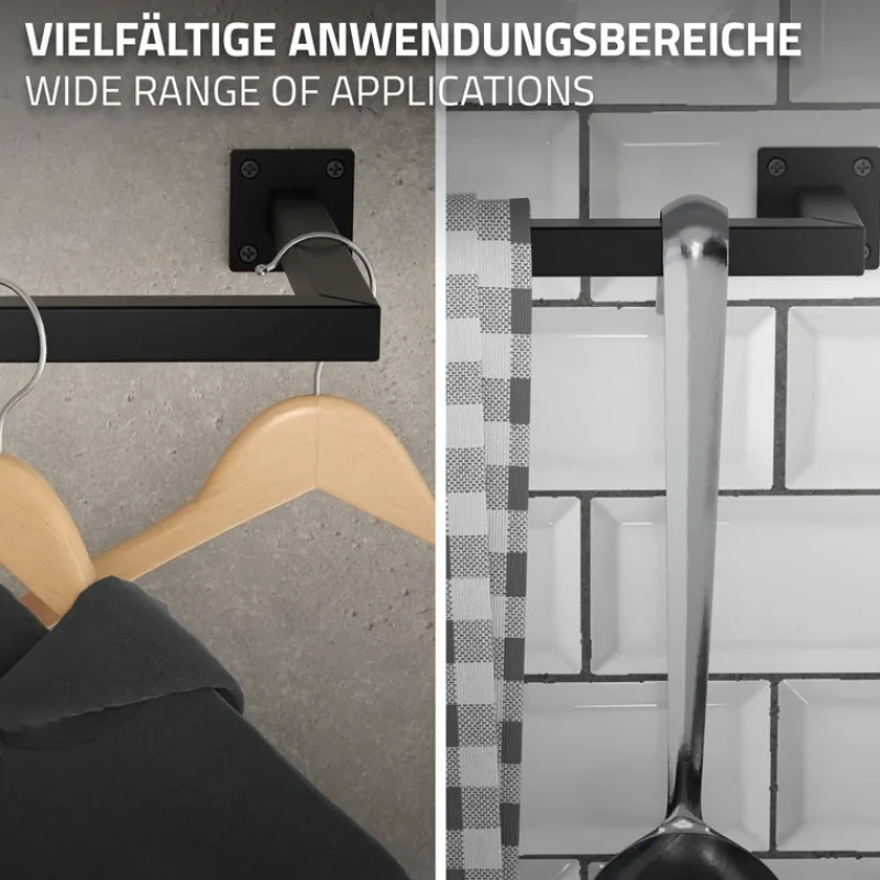 2er Set Kleiderstange Garderobe Wandmontage 12 x 60 cm Schwarz aus Stahl ML-Design-ECD Germany Sale
