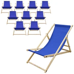 10er Set Liegestuhl klappbar Dunkelblau Holz verstellbare Rückenlehne bis 120 kg Sonnenliege Gartenliege Strandliege-ECD Germany Discount