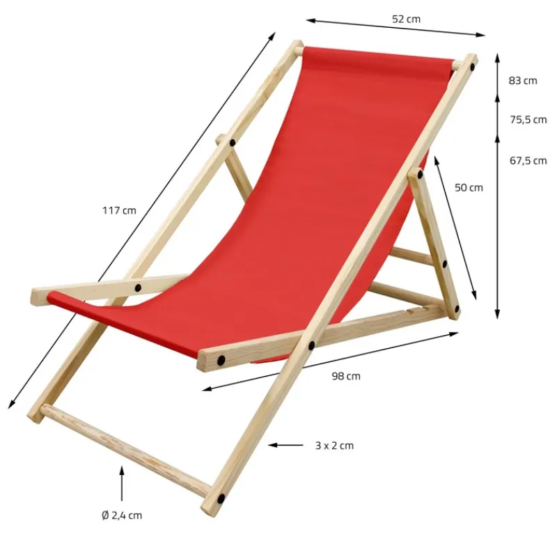 4er Set Liegestuhl klappbar Rot Holz verstellbare Rückenlehne bis 120 kg Sonnenliege Gartenliege Strandliege-ECD Germany Online
