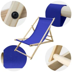 3er Set Liegestuhl klappbar Dunkelblau Holz verstellbare Rückenlehne bis 120 kg Sonnenliege Gartenliege Strandliege-ECD Germany Best