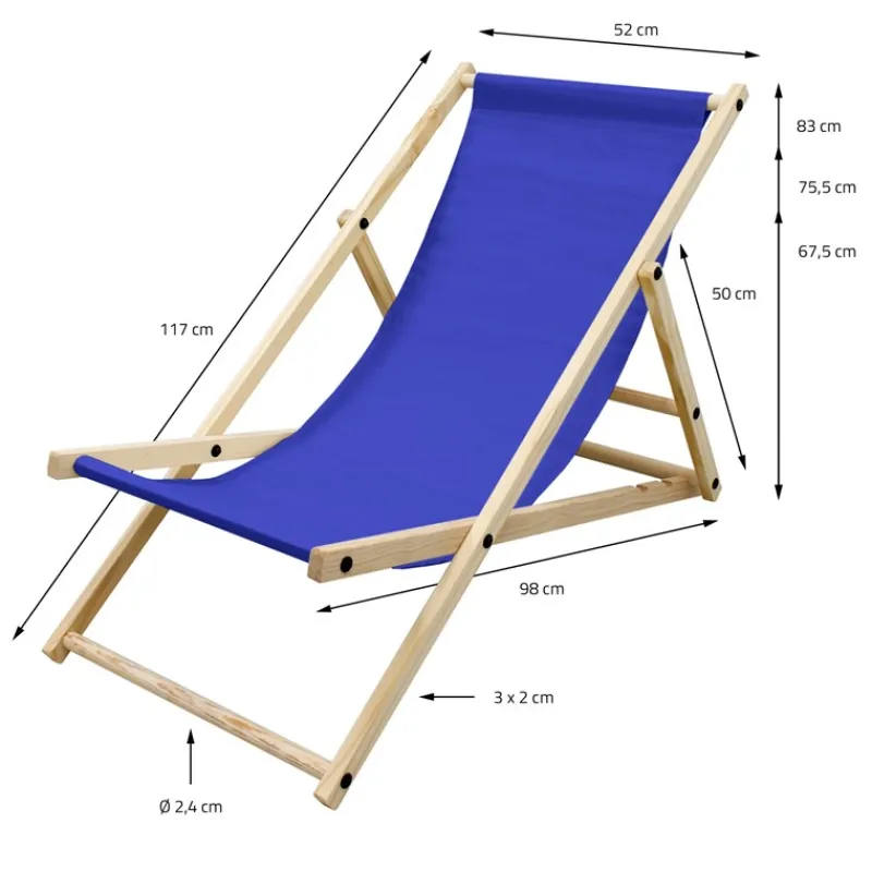 3er Set Liegestuhl klappbar Dunkelblau Holz verstellbare Rückenlehne bis 120 kg Sonnenliege Gartenliege Strandliege-ECD Germany Best